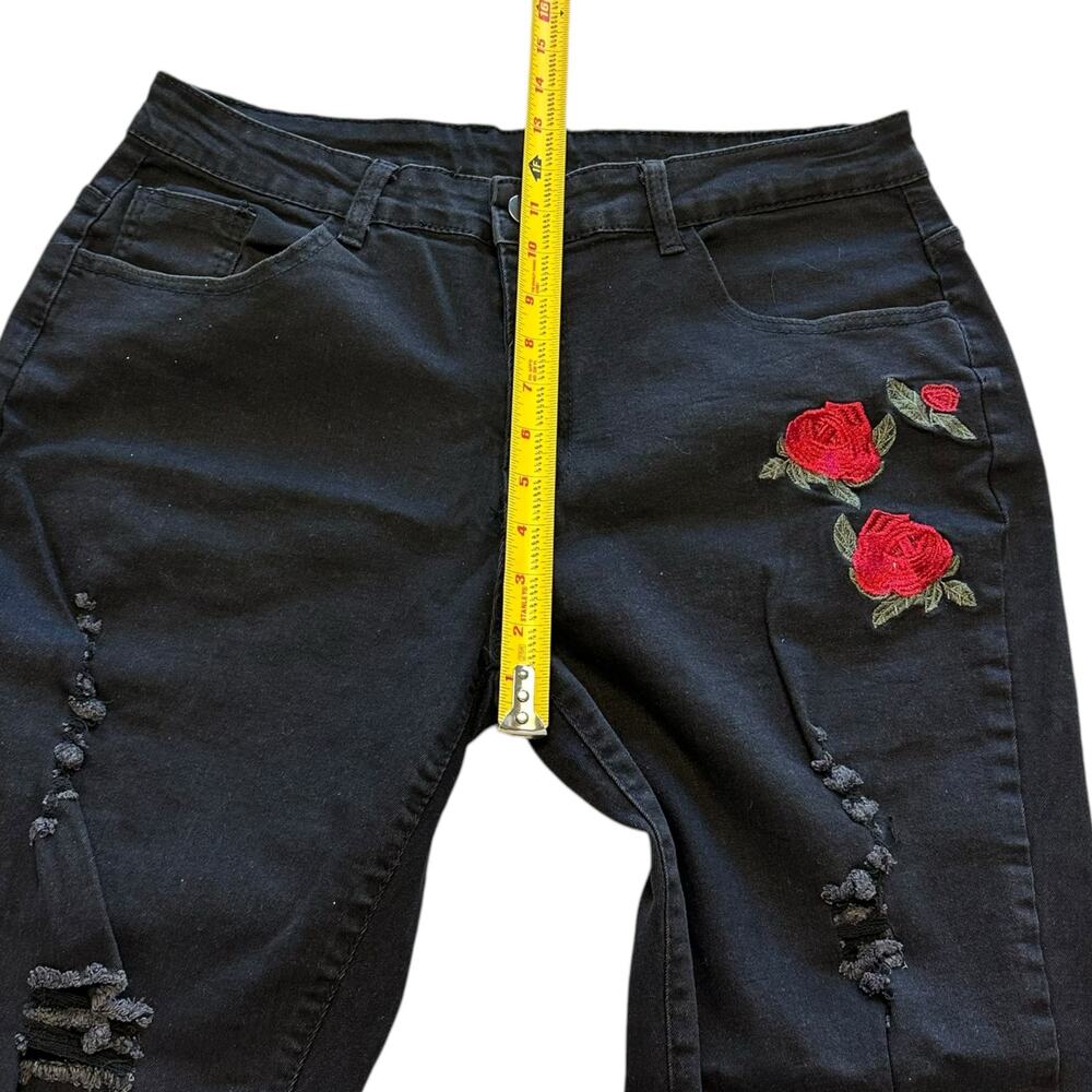 Womens Pants Size Large Black Rose Floral Soft Goth Punk Biker - Picture 5 of 8